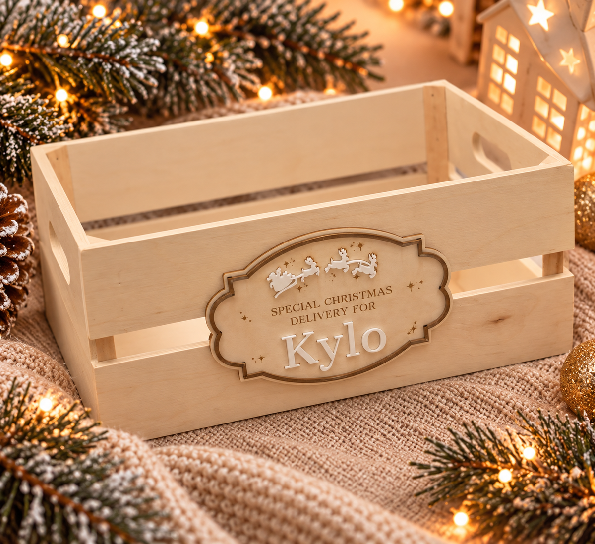 Personalised Wooden Christmas Crate - Reindeer Design