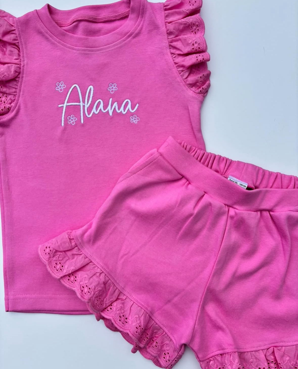 Personalised Anglaise Frill Shorts & T-Shirt Set