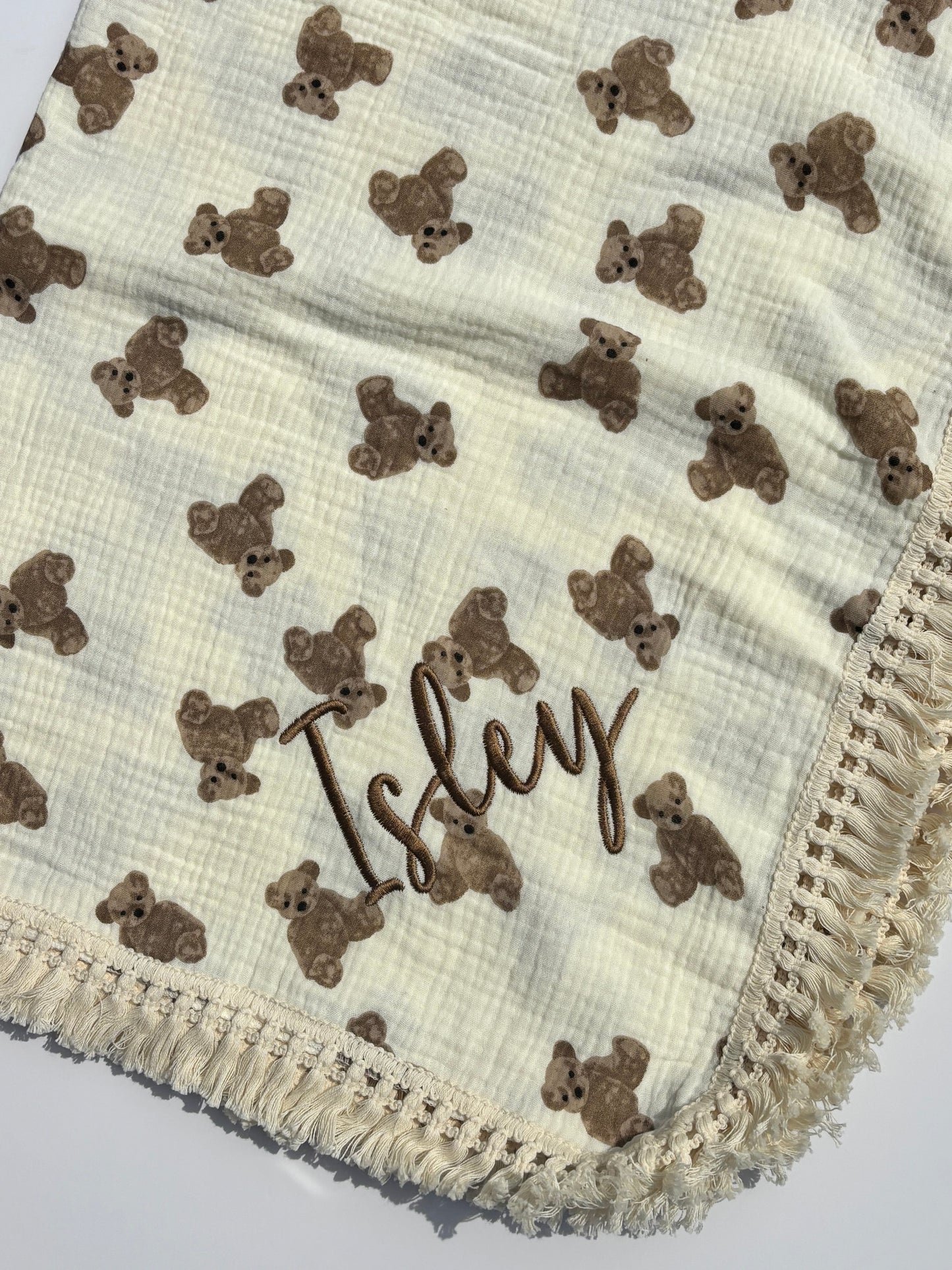 Personalised Embroidered Teddy Muslin Blanket