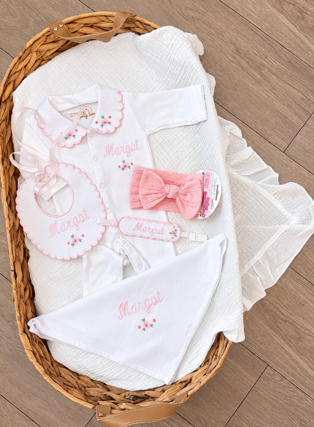 Personalised Rose embroidered 4 piece set