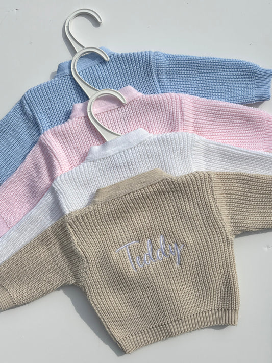 Personalised embroidered knitted cardigan