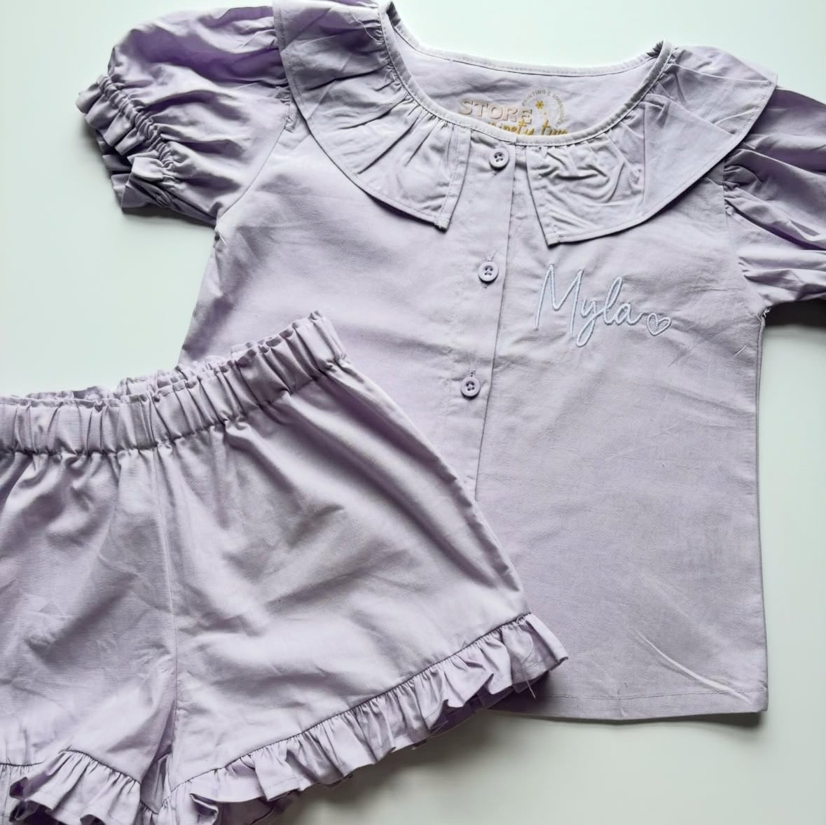 Personlised Linen Frill Shorts & T-Shirt Set