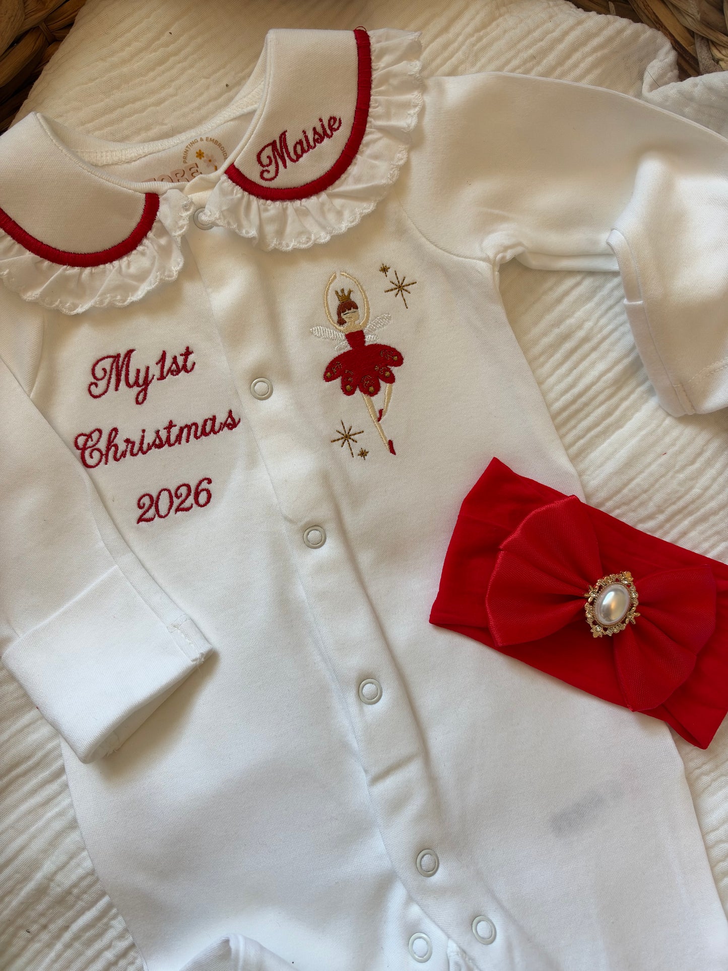 Personalised Ballerina 1st Christmas Babygrow