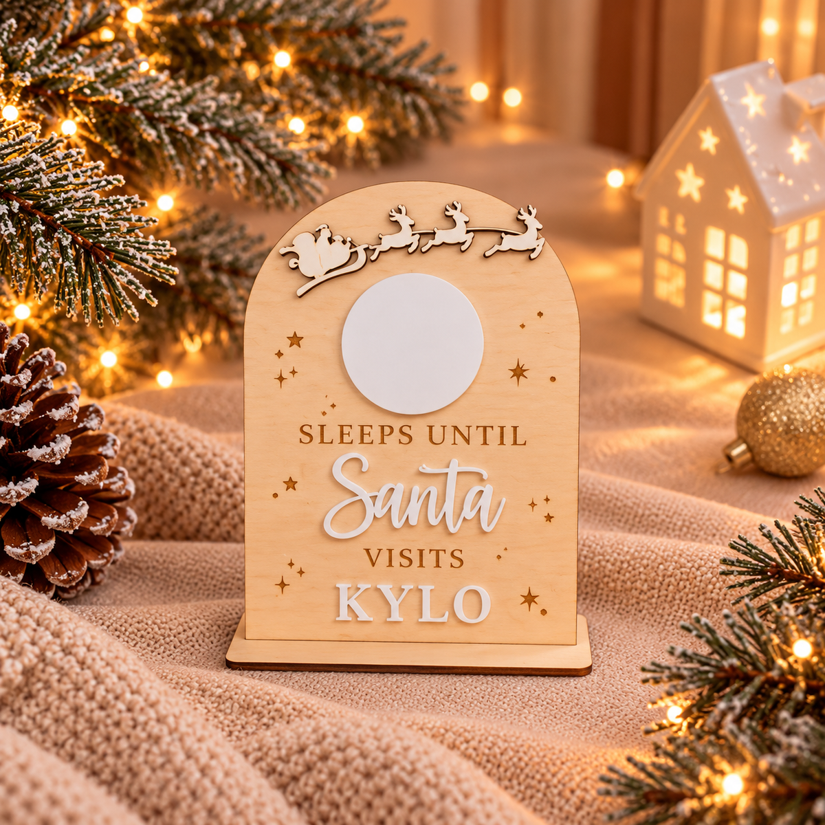Personalised Wooden Christmas Countdown - Reindeer design