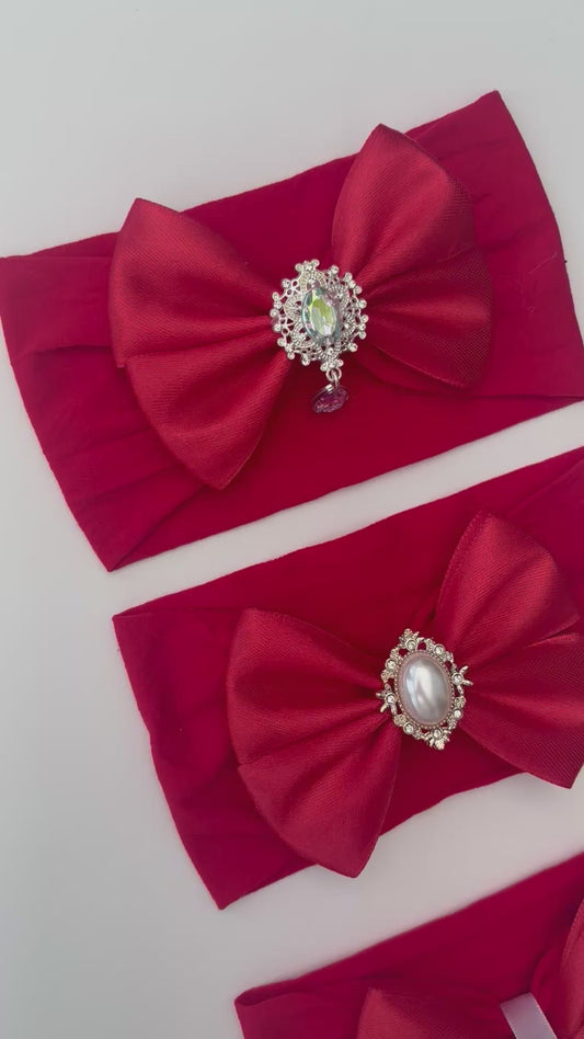 Large Red Satin Bow Headband