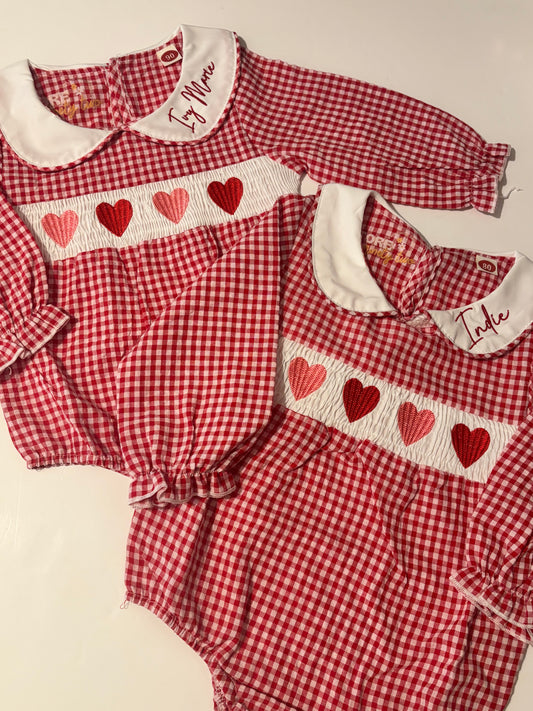 Embroidered gingham romper