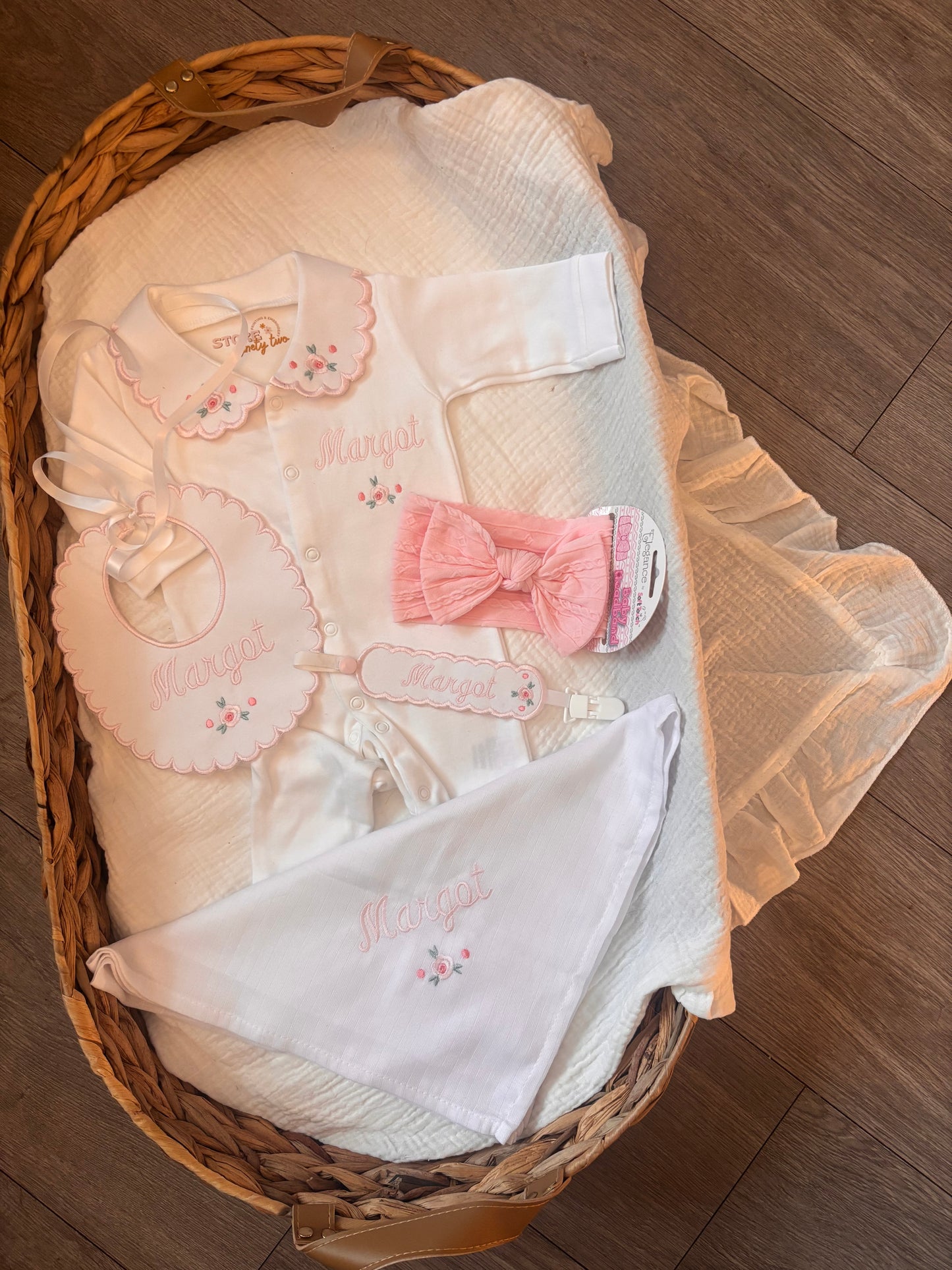 Personalised Rose embroidered 4 piece set