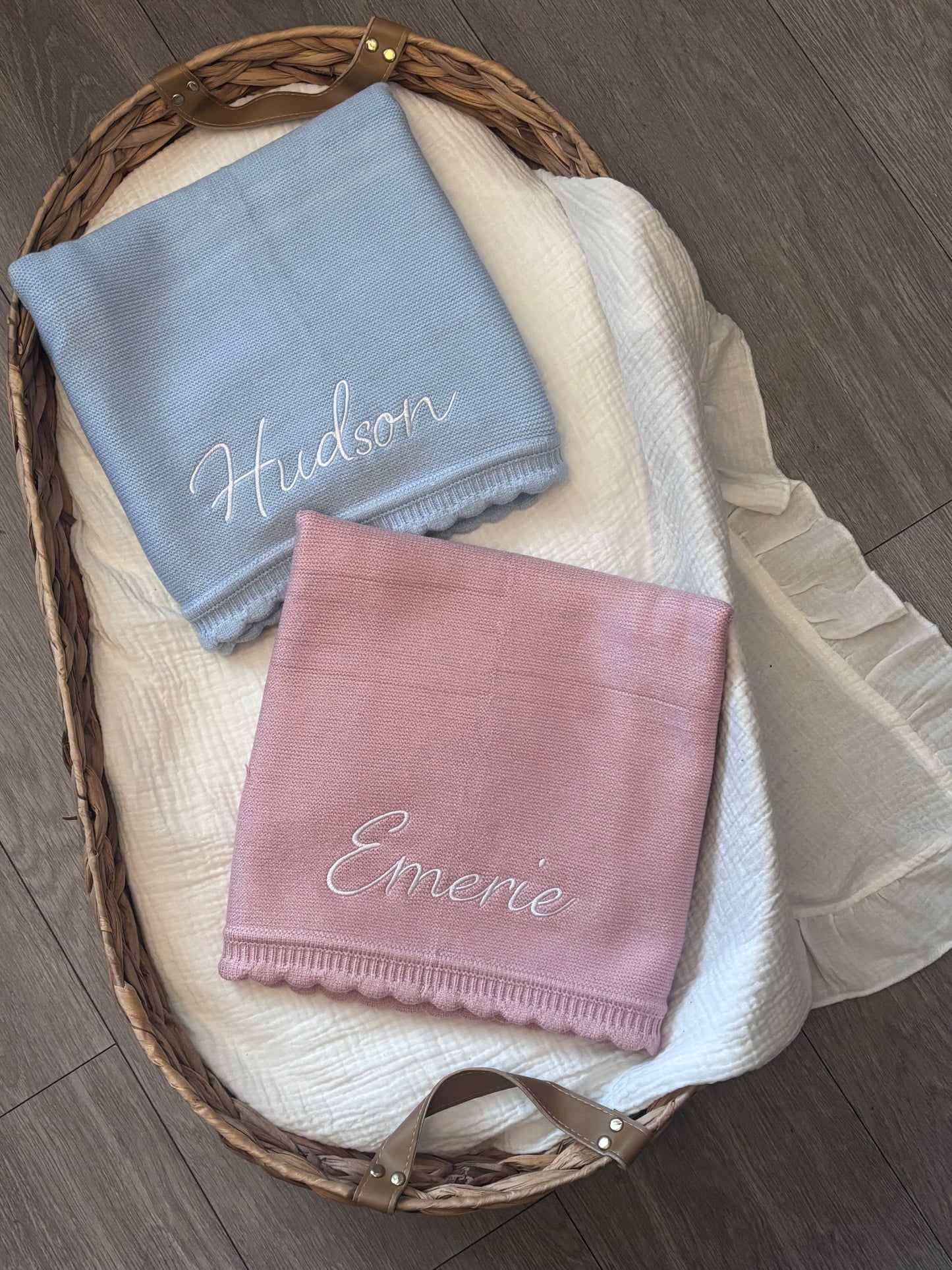 Personalised embroidered Knitted baby blanket
