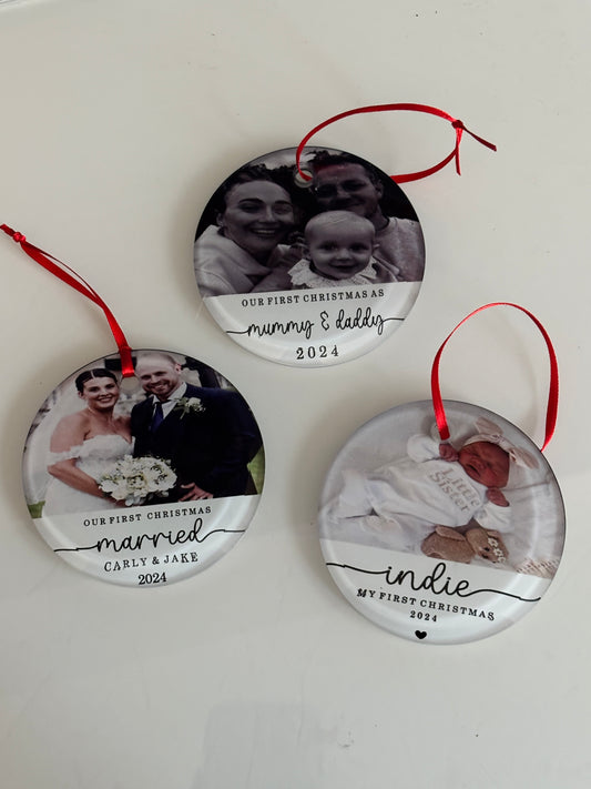 Personalised glass photo bauble