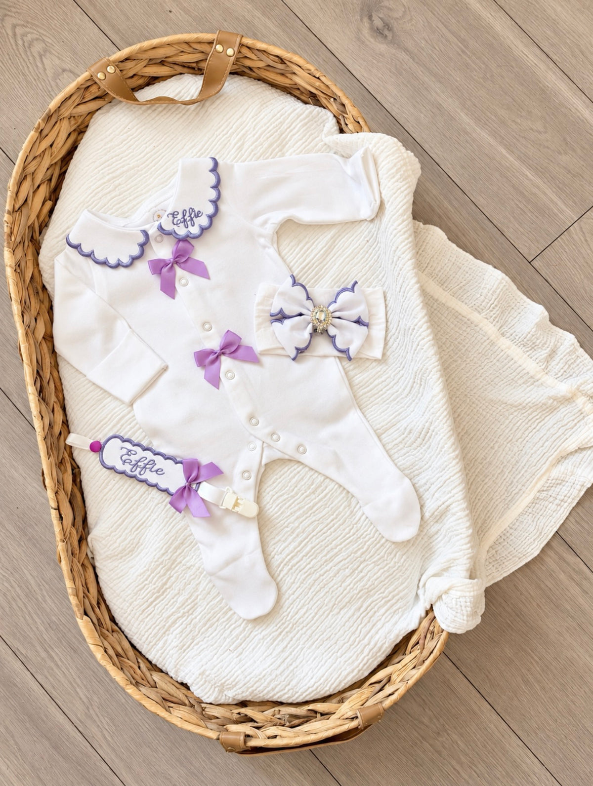 Personalised Embroidered Bow Babygrow Set