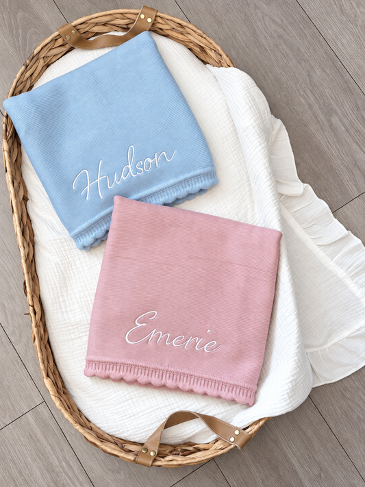 Personalised embroidered Knitted baby blanket