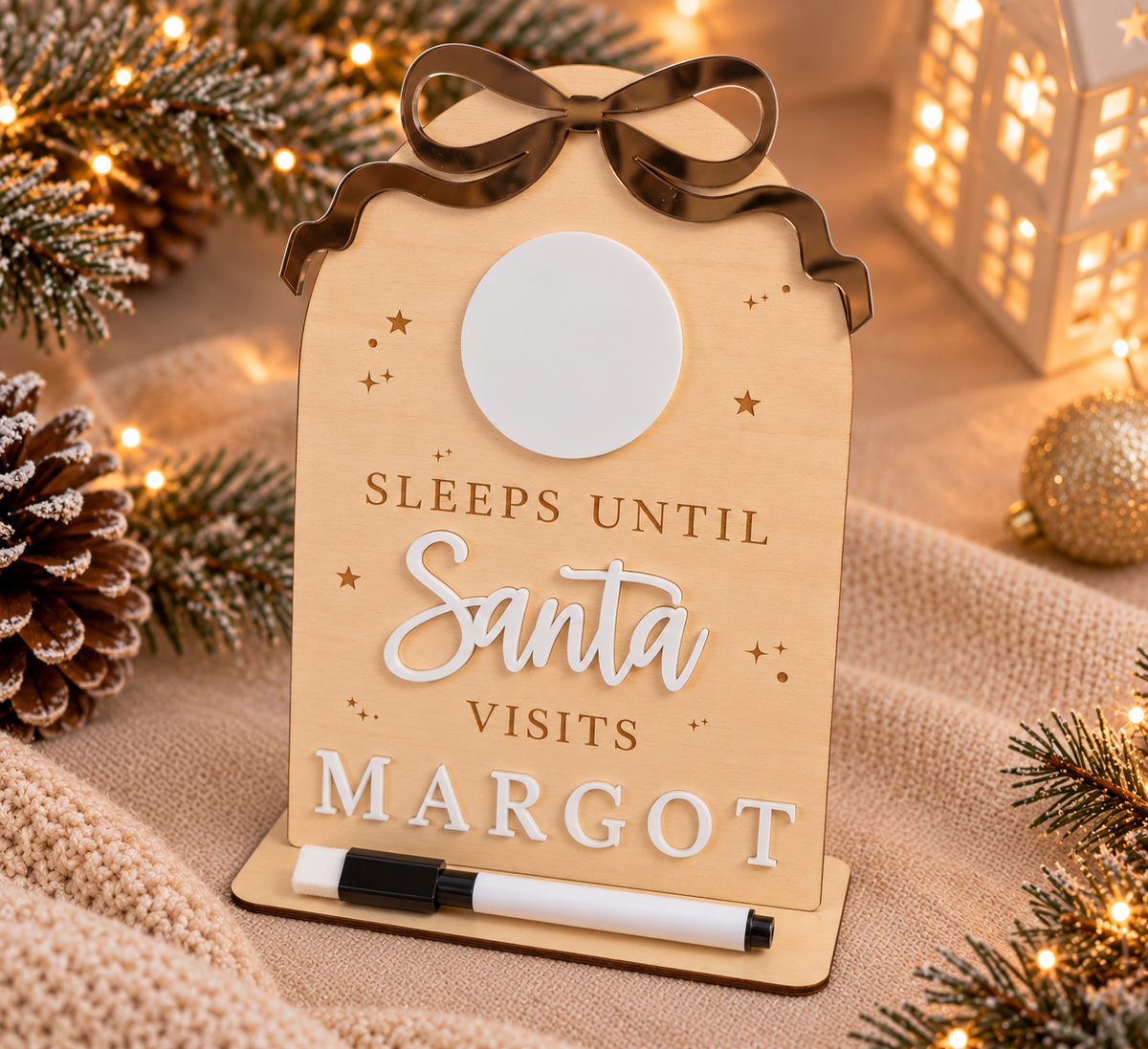 Personalised Wooden Christmas Countdown - Bow Design