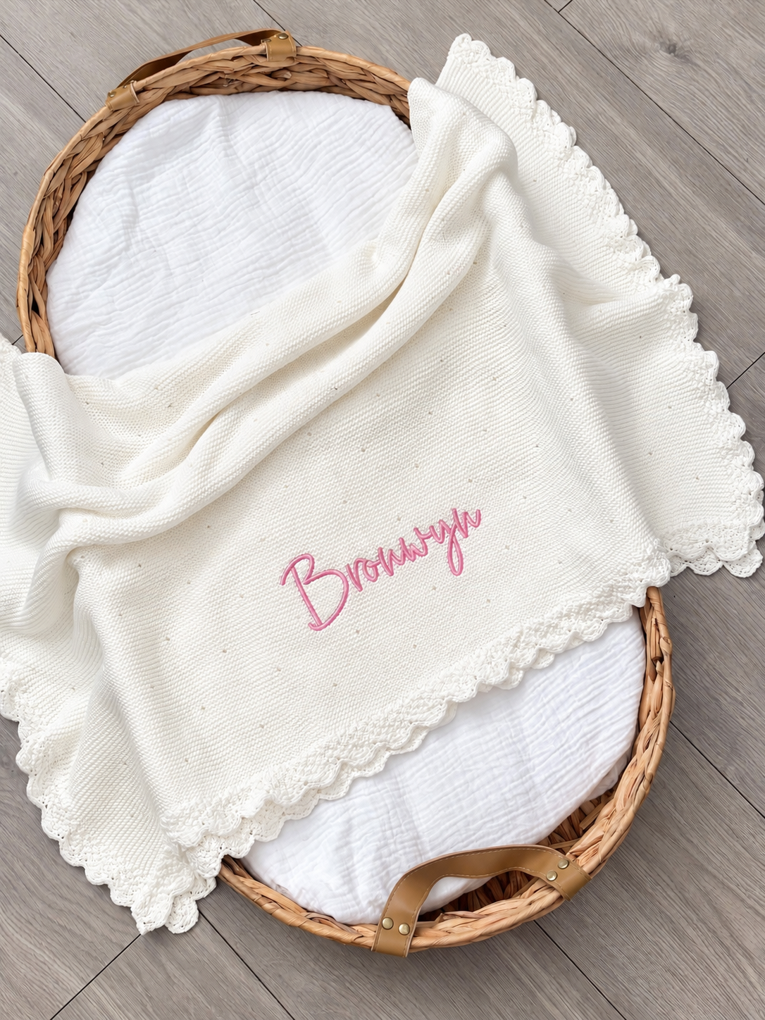 Personalised embroidered pointelle baby blanket