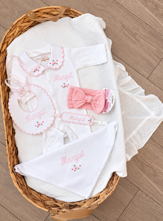 Personalised Rose embroidered 4 piece set