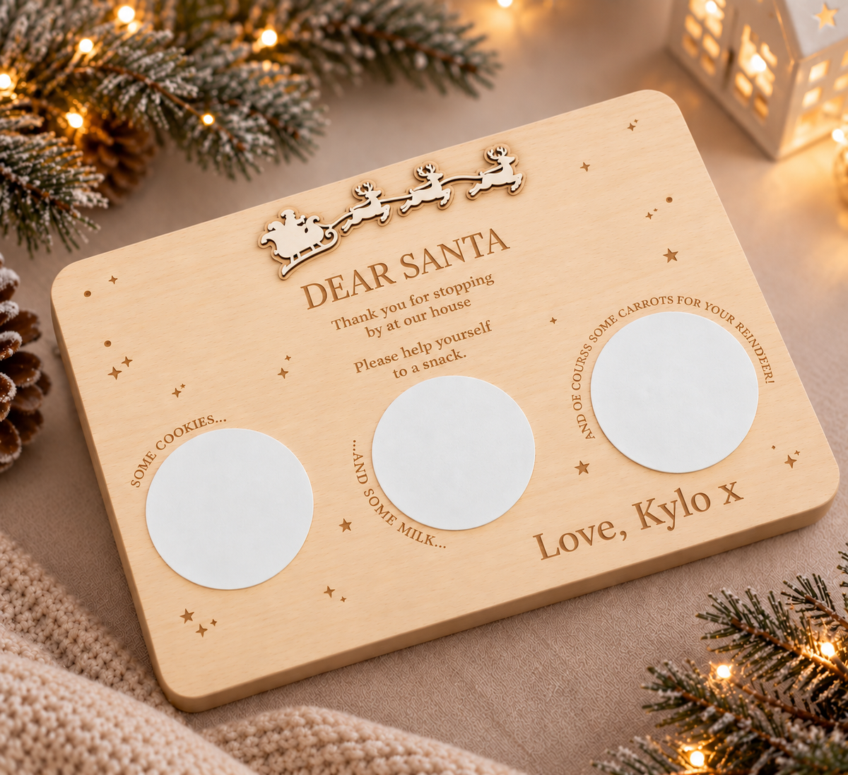 Personalised Wooden Santa Treat Board - Reindeer Design