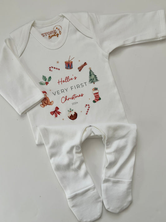 Personalised First Christmas Sleepsuit