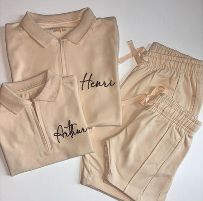 Personalised Quarter Zip Polo Shorts Set