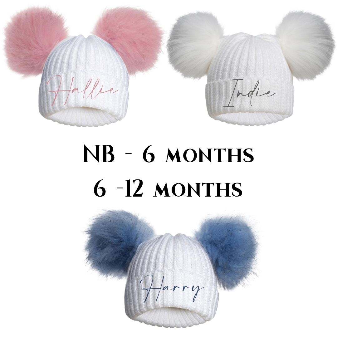 Baby embroidered double Pom hat