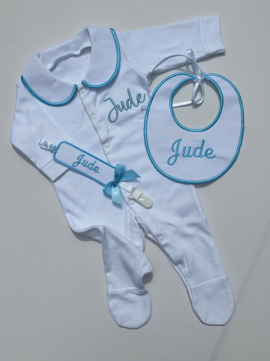 Personalised collared embroidered 3 piece set