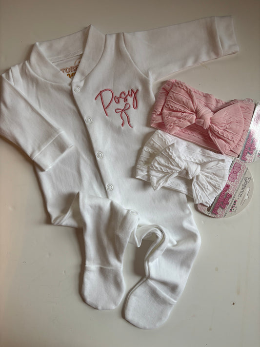 Personalised Embroidered Bow Babygrow