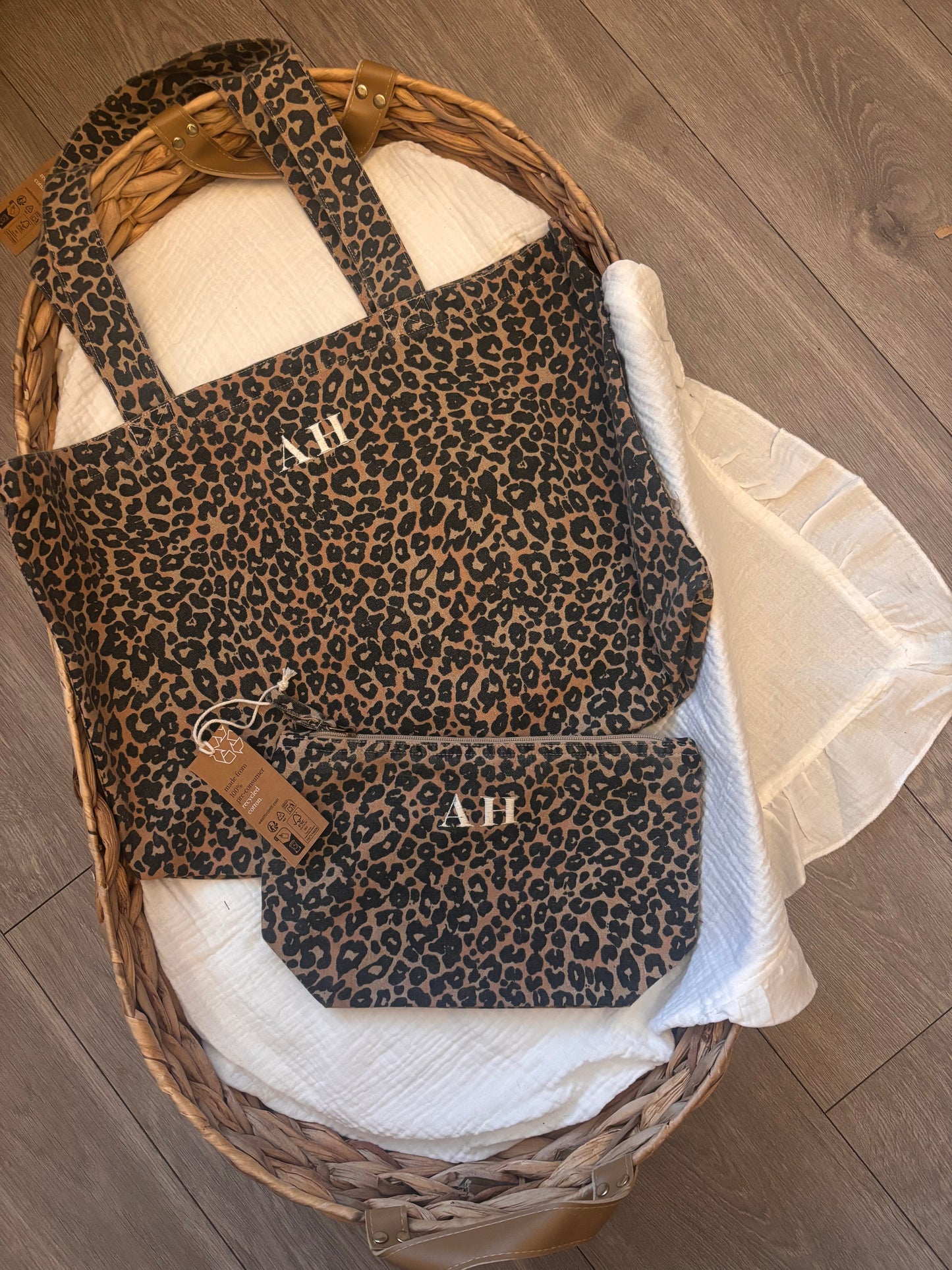 Personalised Embroidered Leopard Tote Bag Set