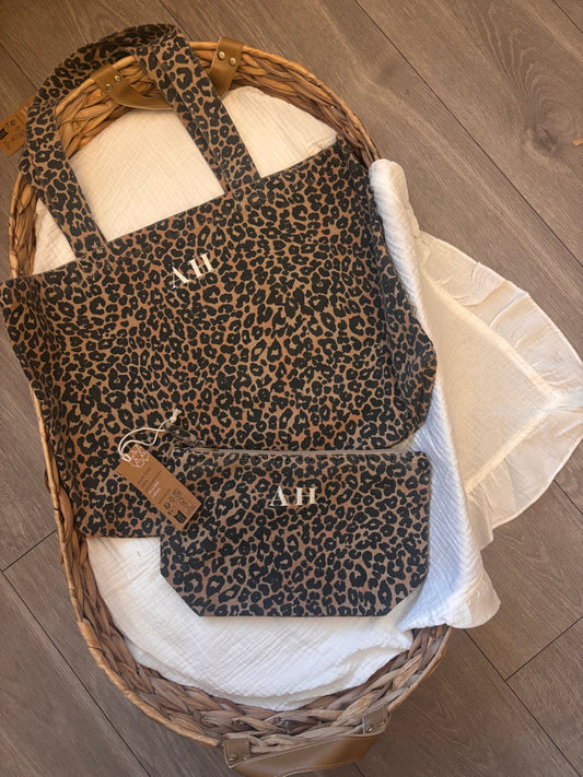 Personalised Embroidered Leopard Tote Bag Set
