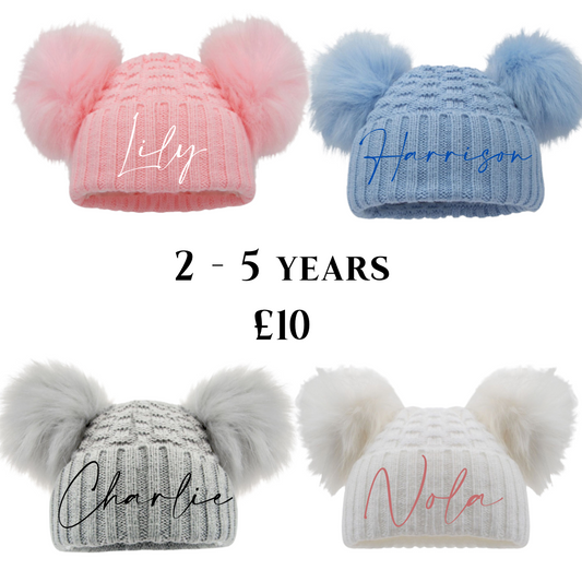 Embroidered double Pom hat 2-5 years