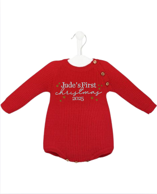 Personalised First Christmas Red Romper (PRE ORDER DUE END OF OCTOBER)
