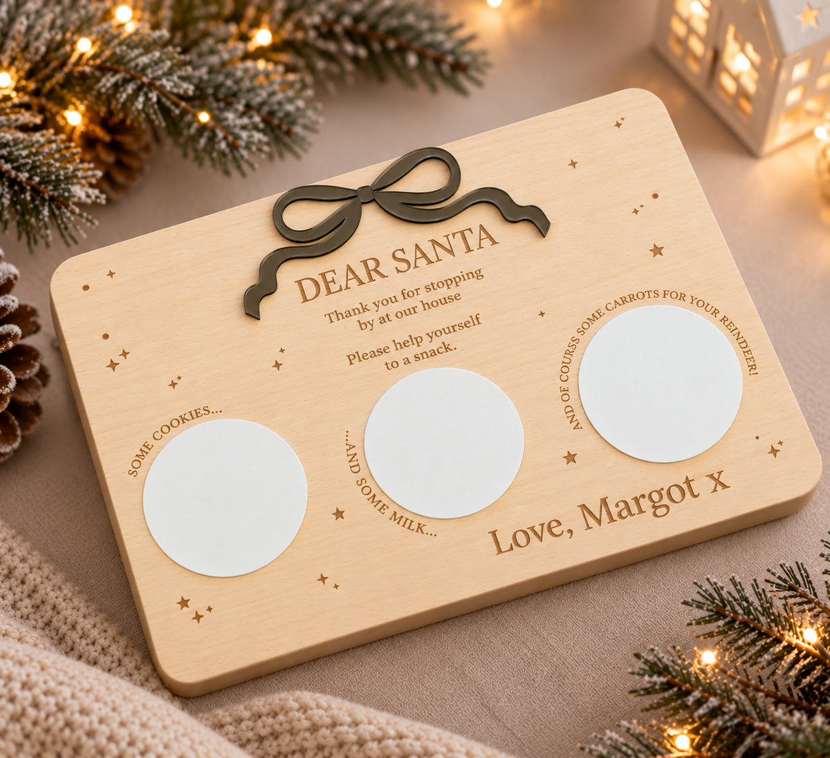 Personalised Wooden Santa Treat Board - Bow Design