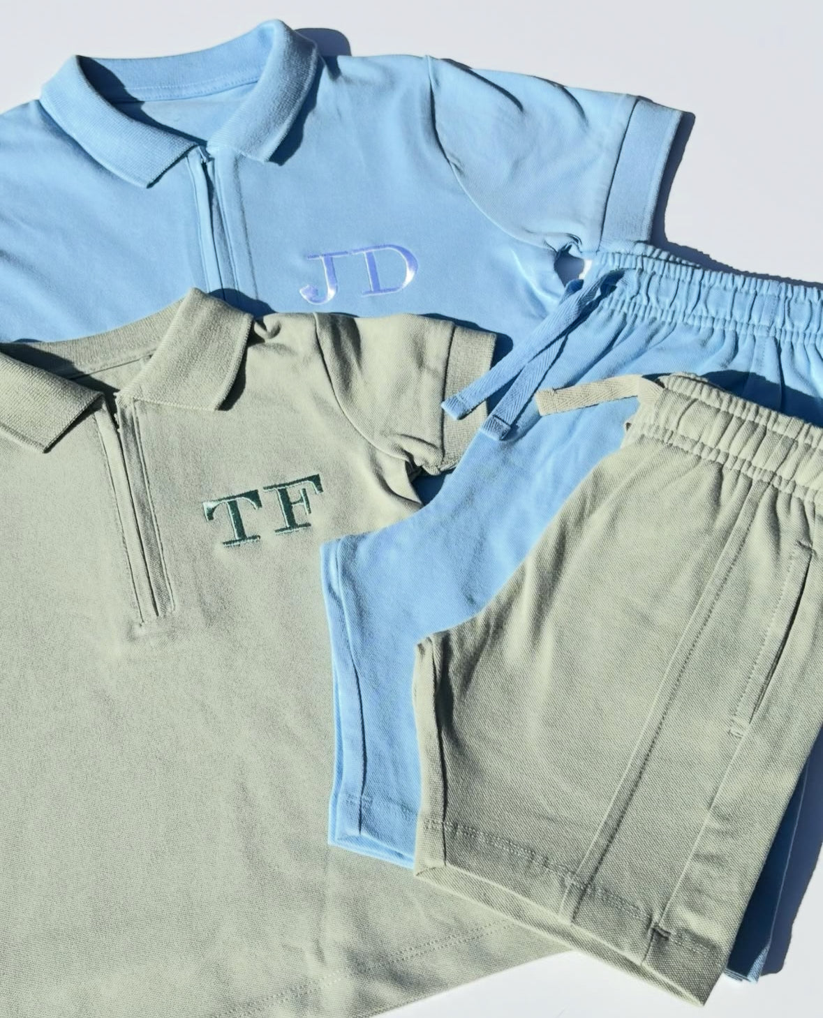 Personalised Quarter Zip Polo Shorts Set
