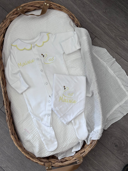 2 piece swan babygrow set