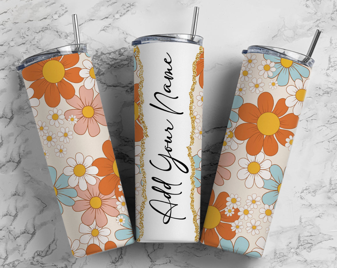 Personalised retro floral Tumbler with Straw