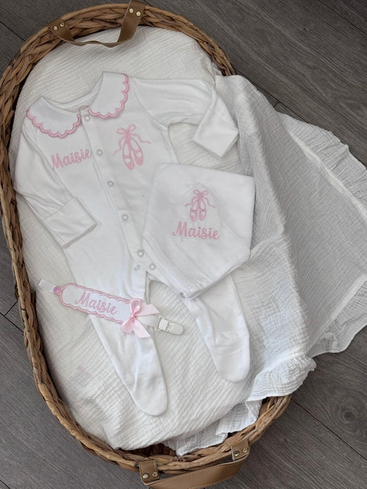 3 piece ballet shoe babygrow set