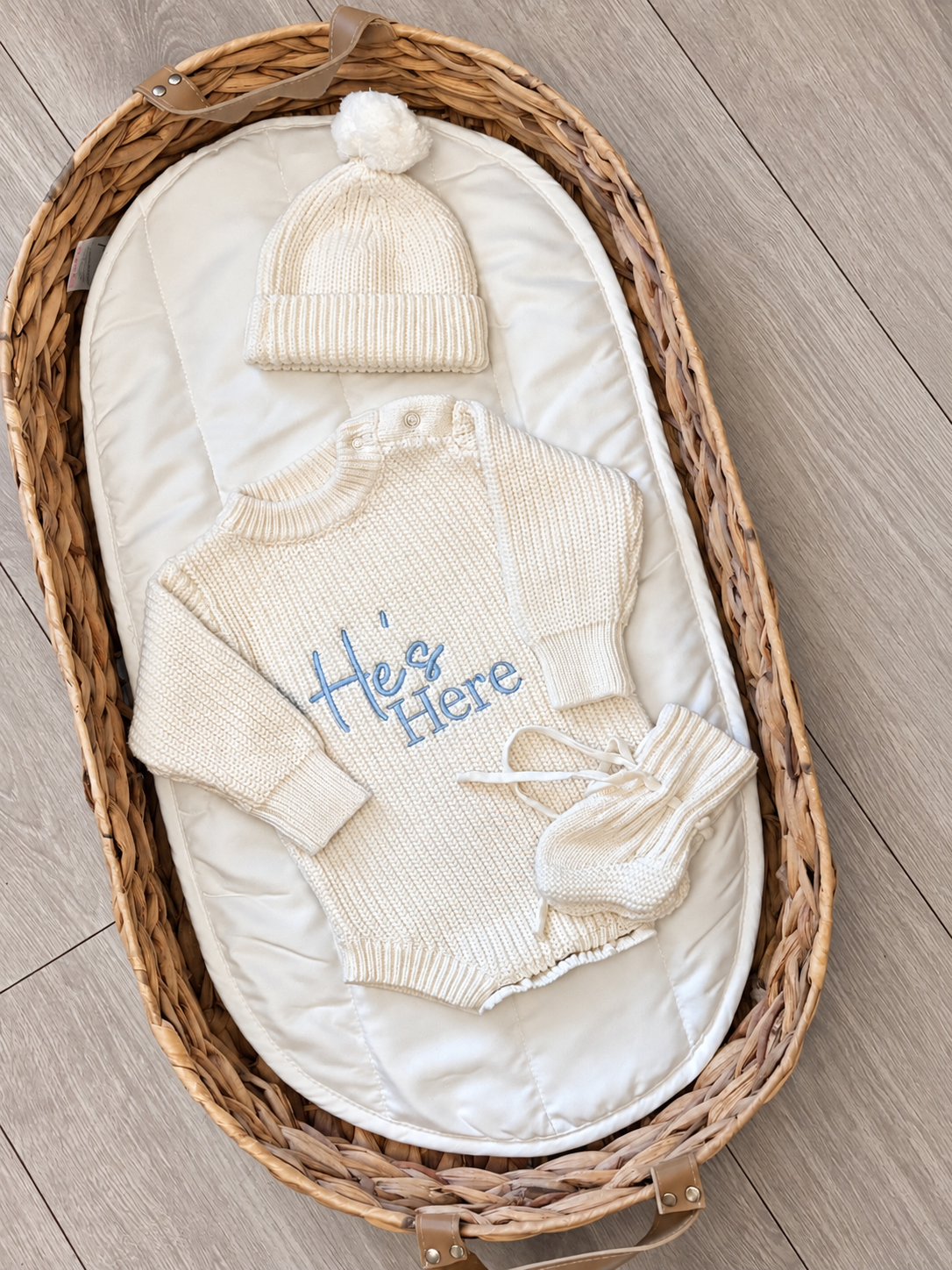 Personalised knitted 3 piece romper set