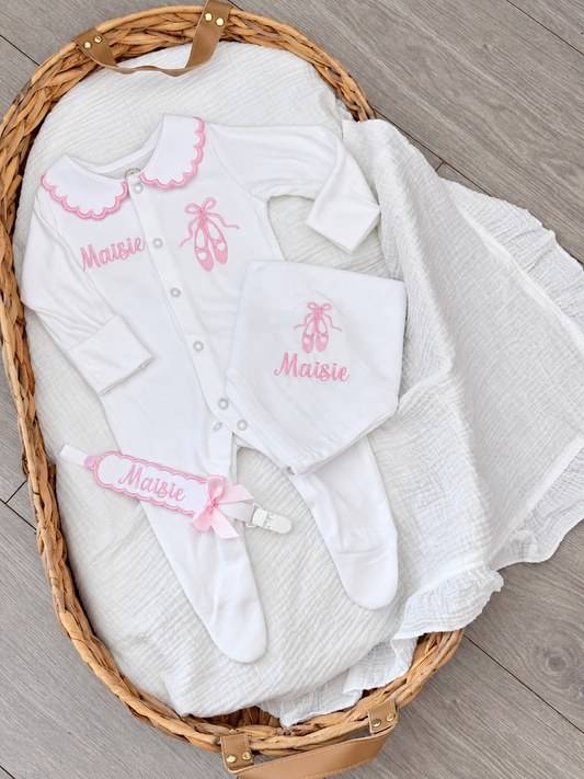 3 piece ballet shoe babygrow set