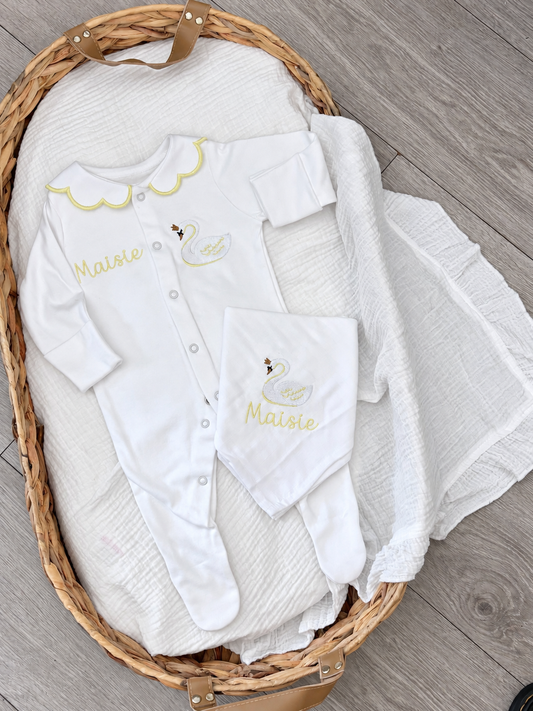 2 piece swan babygrow set