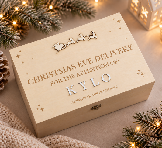Personalised Wooden Christmas Eve Box - Reindeer Design