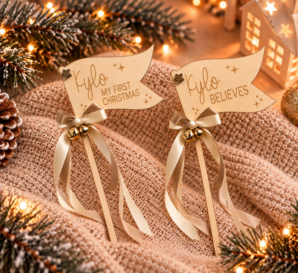 Personalised Wooden Christmas Flag