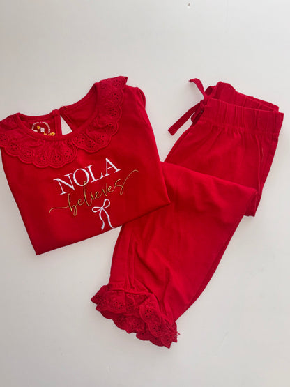 Personalised “believes” Frill pyjamas