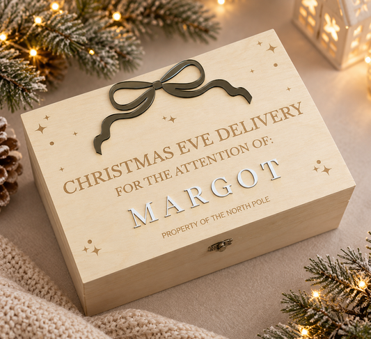 Personalised Wooden Christmas Eve Box - Bow Design