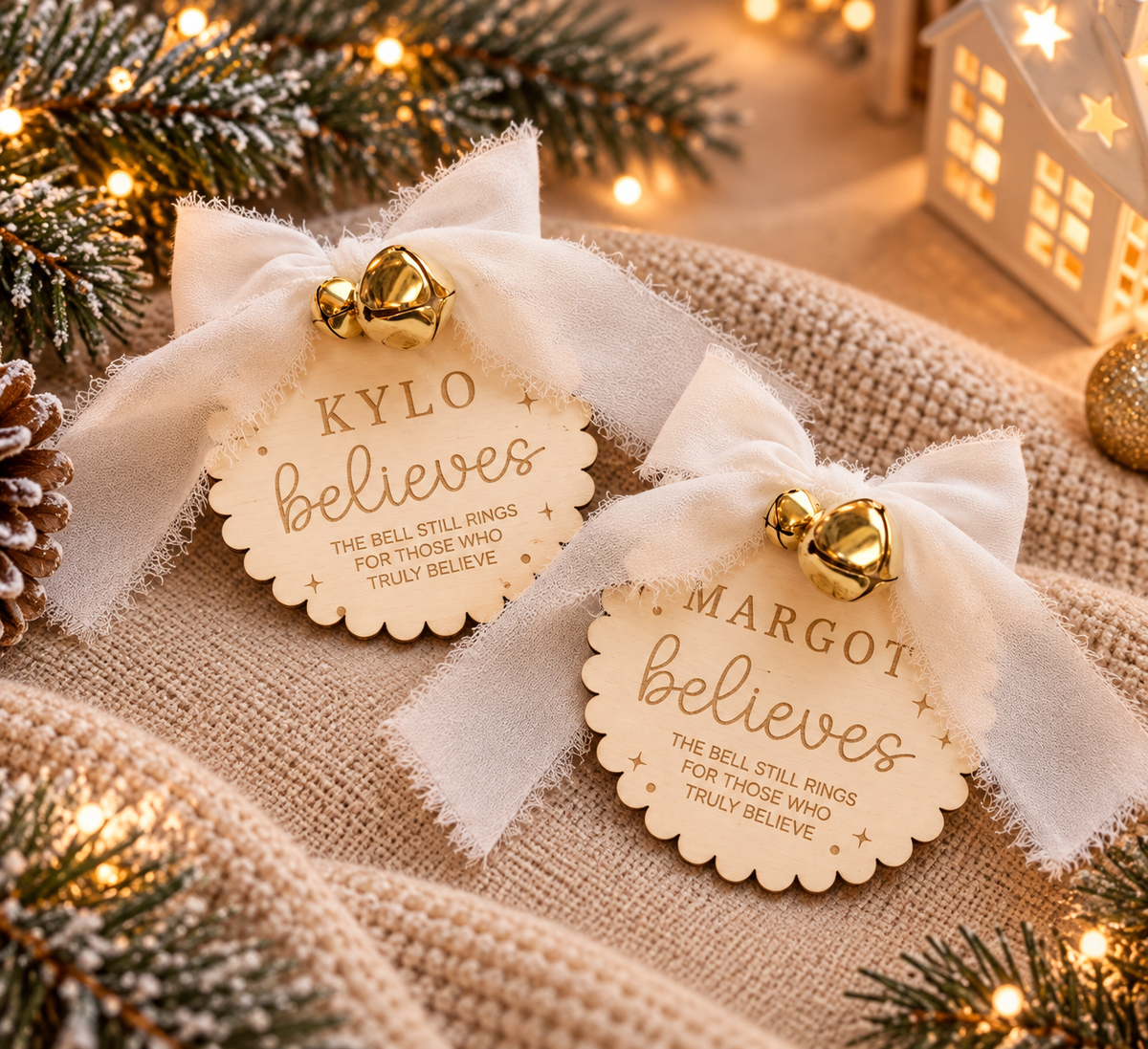 Personalised Wooden Believes Sign with Bells