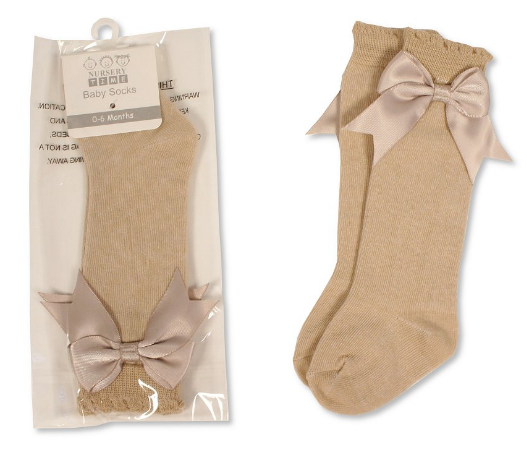 Nude Satin Bow Knee Socks