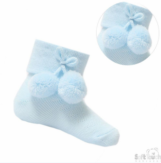 Blue Ankle Pom Pom Socks