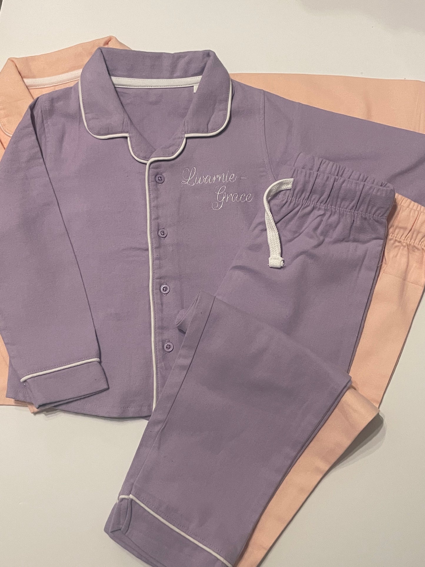 Personalised Embroidered Button Pyjamas