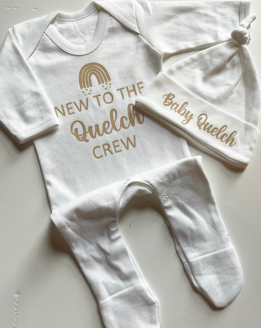 Personalised New to the crew Babygrow set